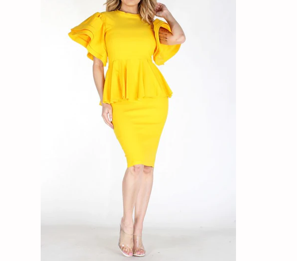 Joey Peplum Body Con Dress With Structured Short Sleeves