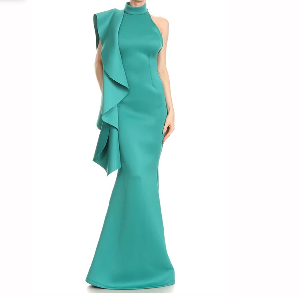Rochelle Sleeveless Maxi Dress In A Mermaid Silhouette With A Mock Neck