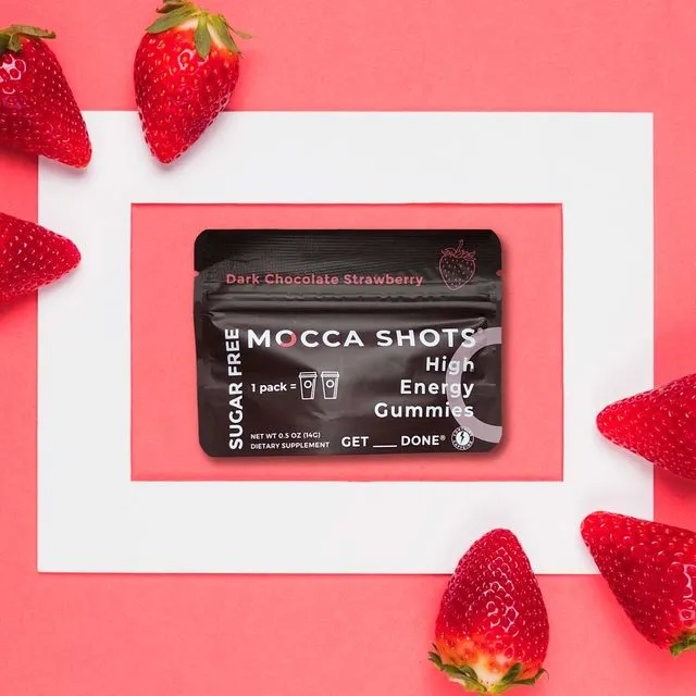Sugar Free Mocca Shots Energy Gummies with Caffeine | 12-Pack - Dark Chocolate Strawberry