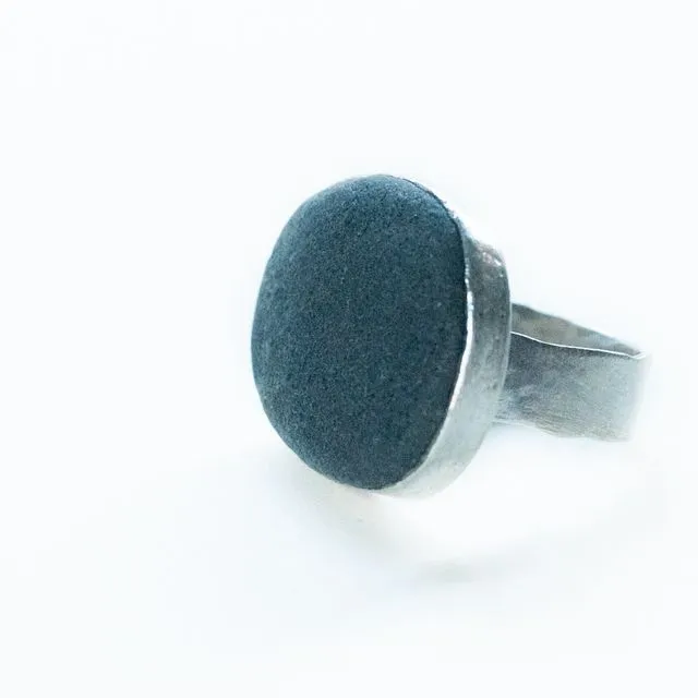 Slate Pebble Silver Ring
