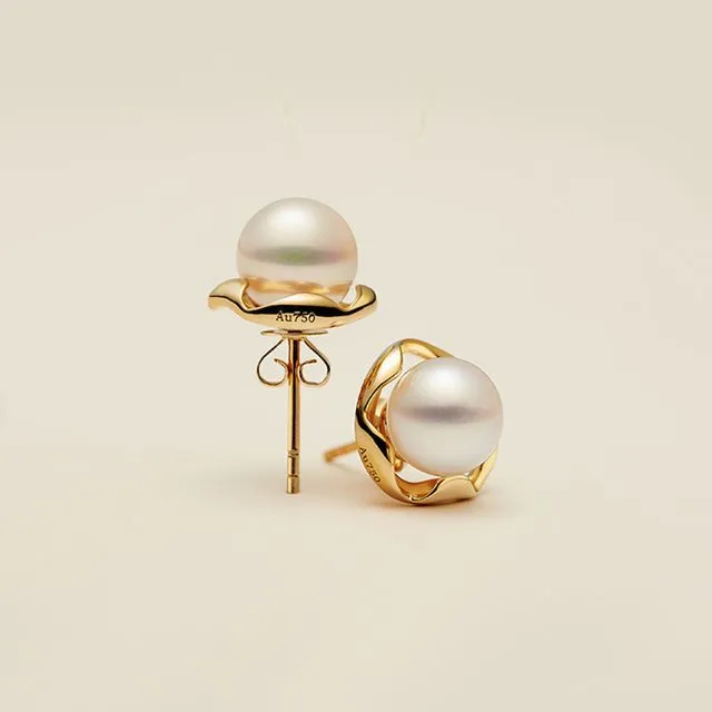 Camellia stud pearl earrings female vacuum electroplated 18k gold non-fading temperament earrings circle simple light luxury earrings