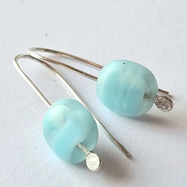 Opaque glass recycled silver earrings