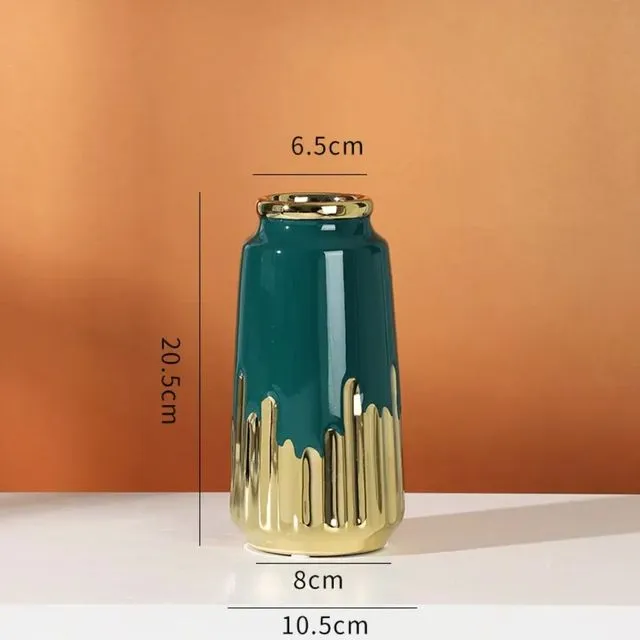 Green &amp; Gold Ceramic Vase-S