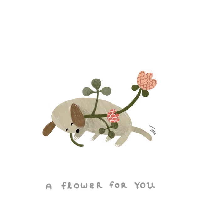A Flower for You - Puppy Love A6 Greeting Card