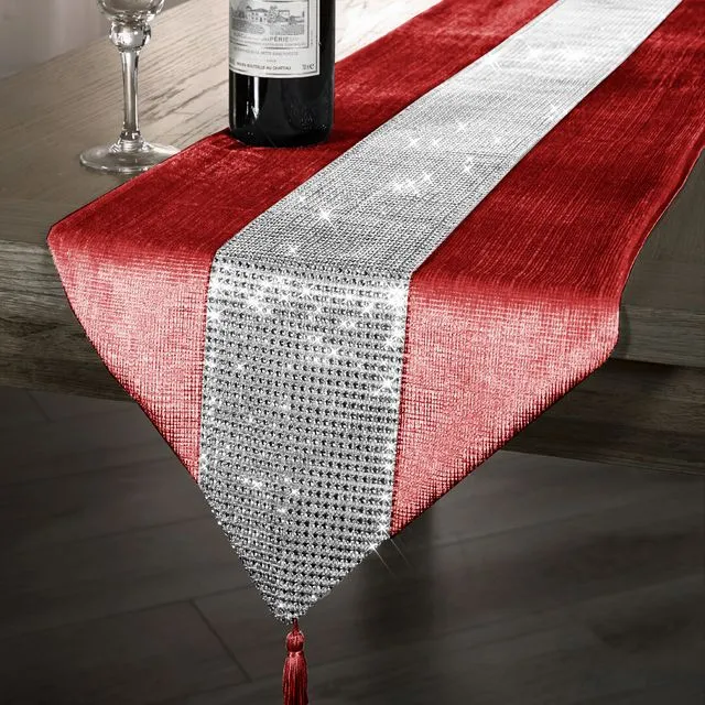 Luxury Velvet Red Tasselled Table Runner 13 x 72 Inches