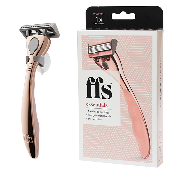 FFS Beauty Shaving Essentials - Premium Razor, Diamond-coated Titanium 6-Blade Cartridge & Shower Holder