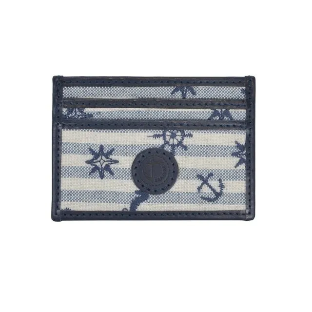 Seajure Lovina Embroidered Linen Card Holder Navy Blue and White