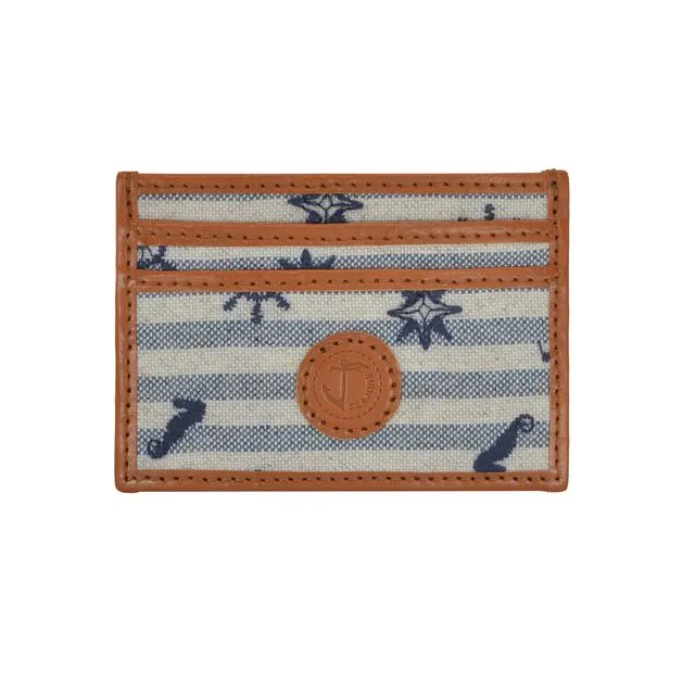 Seajure Punalu Embroidered Linen Card Holder Brown, Navy and White