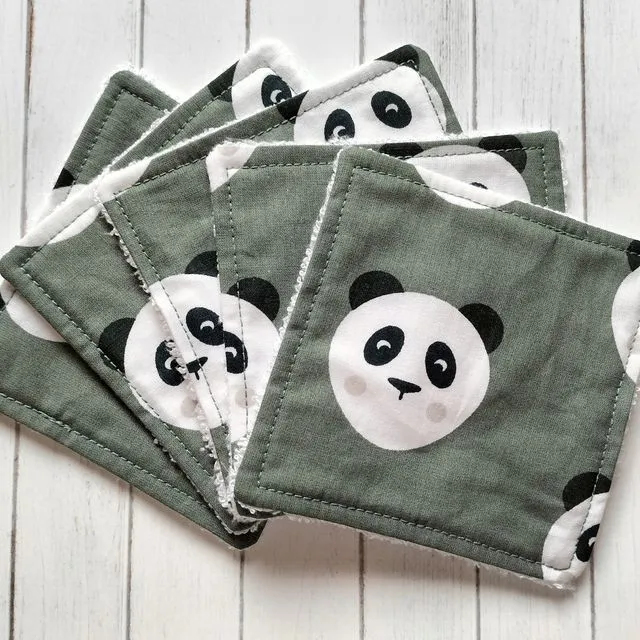 Reusable Bamboo Face Wipes, eco friendly cloths, make up remover pads - pandas