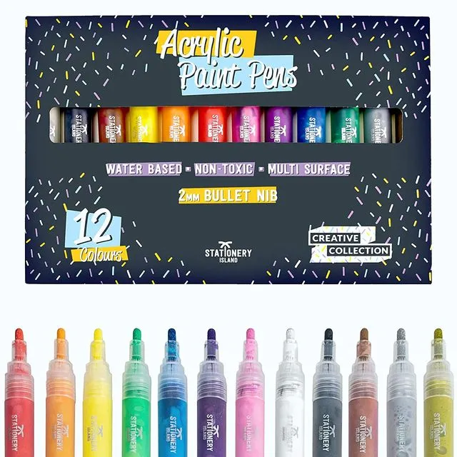 Acrylic Paint Pens - 2mm Nib - Set of 12