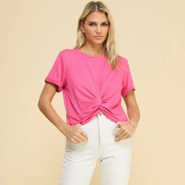 IT1001 Lovely Twisted Knot T-Shirt, Pink / Size; Prepack 2-2-2;Small-Medium-Large