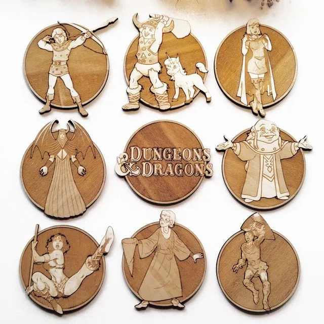Set of 9 Dungeons & Dragons Wood Coasters - Housewarming Gift