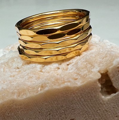 Gold Hammered Ring Stack Size M/L