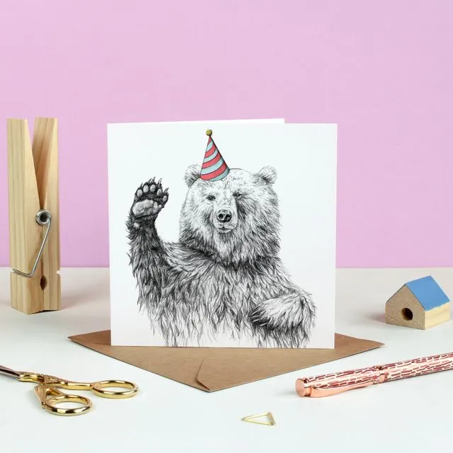 Waving Bear Greetings Card