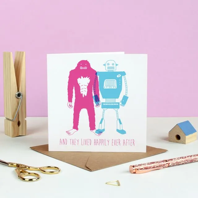 Happily Ever After Robot &amp; Yeti Greetings Card