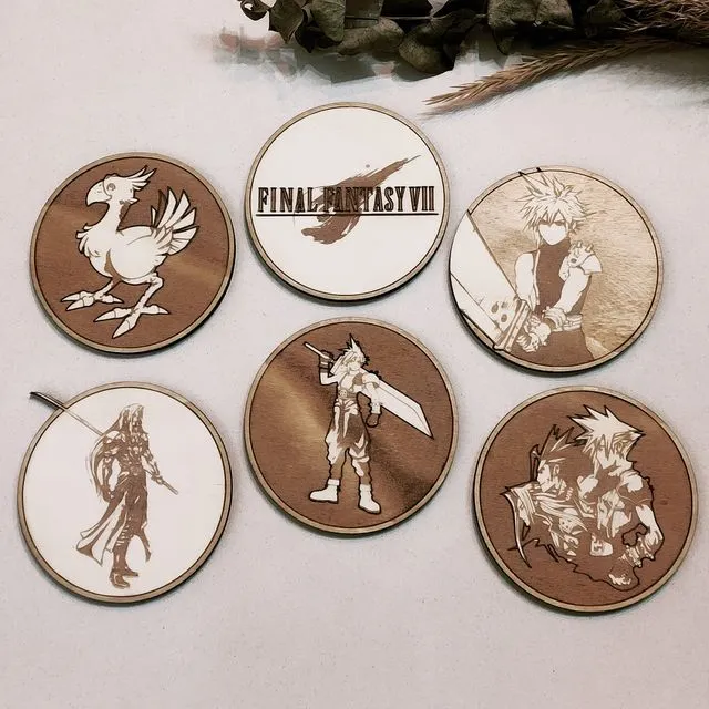 Set of 6 Final Fantasy Wood Coasters - Gift Store - Cup Holders