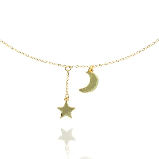 MINI MOON AND STAR MICROCHAIN NECKLACE