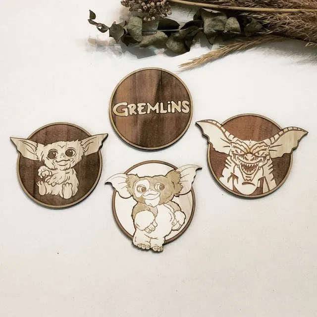 Set of 4 Gremlins Wood Coasters - Gift Store - Cup Holders