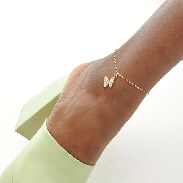Butterfly Charm Huggie Anklet In Gold