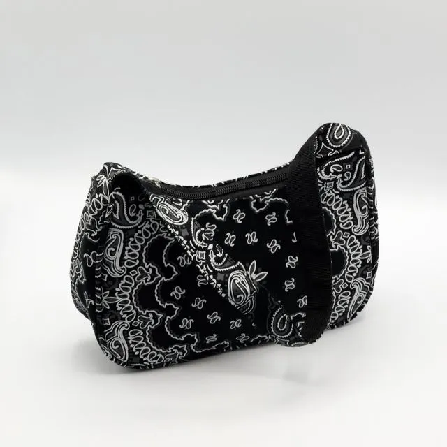 Wistful Times Indie Shoulder Bag With Paisley Print In Black &amp; White