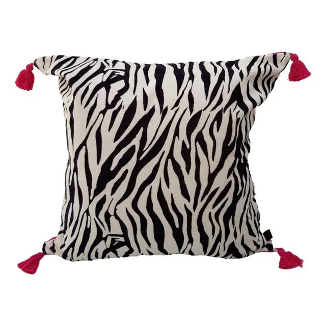 Zebra Black and White Velvet Cushion