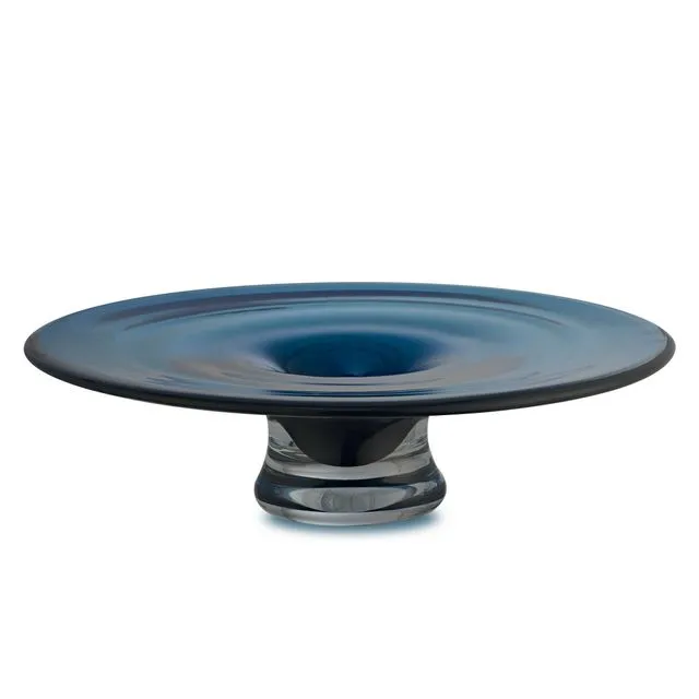 round conical vase or bowl, deep blue thick glass: ALAIN