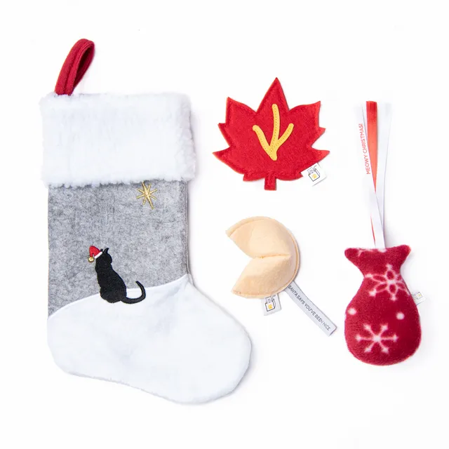 Christmas Stocking for Cats with Three Holiday Toys