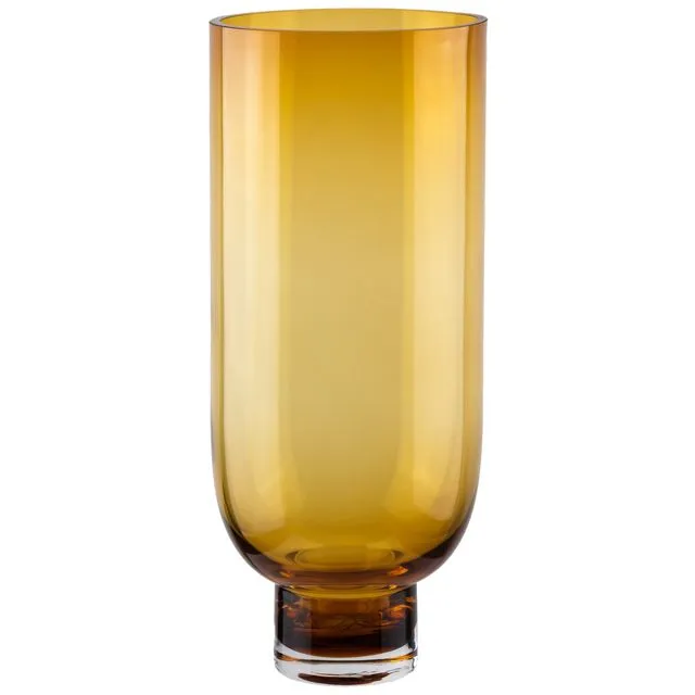 Sober modern glass vase, cylindrical shape on a solid base, dark grey, OMAHA14GR