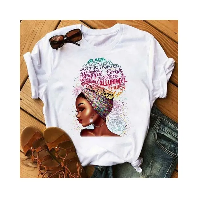 Round Neck Girl Cartoon Printed T-Shirt-COLOR D