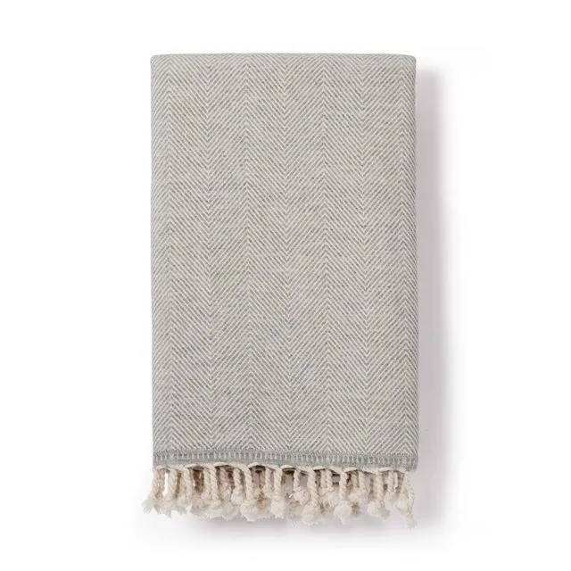 Sema Herringbone Cotton &amp; Wool Blend Blanket Dove Grey