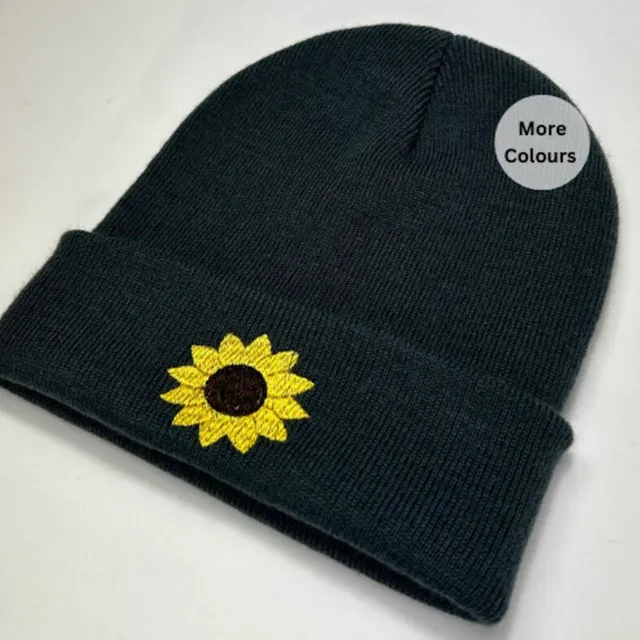 Sunflower Embroidered beanie hat - Unisex