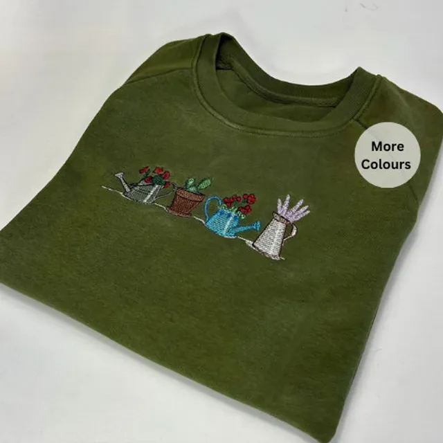Gardening design sweatshirt, Watering can, Plant pots and flowers embroidered- (unisex)