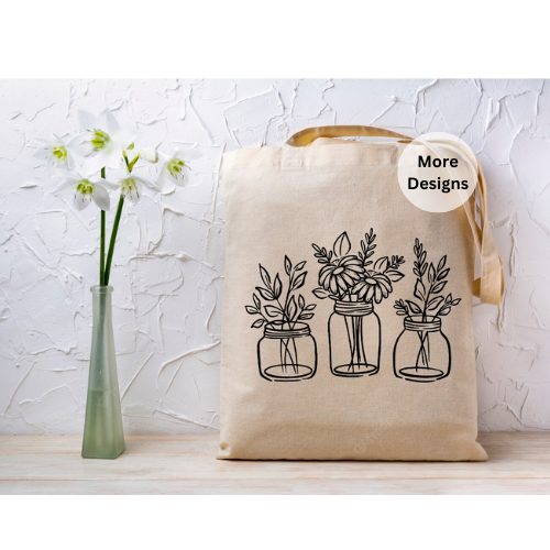 Mason Jars & Flowers cotton tote bag