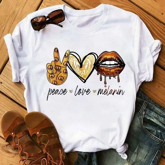 Summer Round Neck Lips Simple Printed T-Shirt-COLOR C