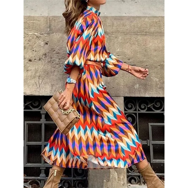Colorful Geometric Graphic Printed Dress
