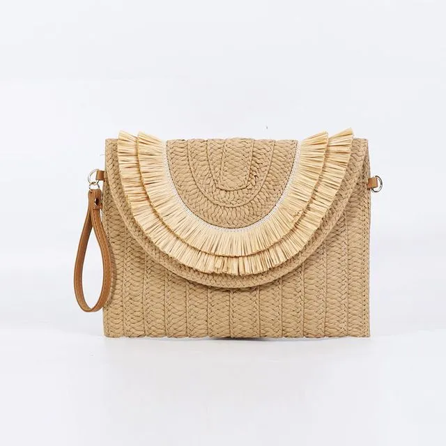 Retro small square bag models woven bag paper straw clutch bag cross straw bag ins models holiday wo