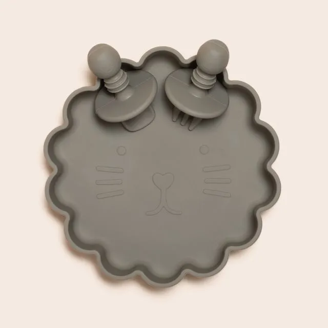 Scalloped suction plate & cutlery- Baby olive
