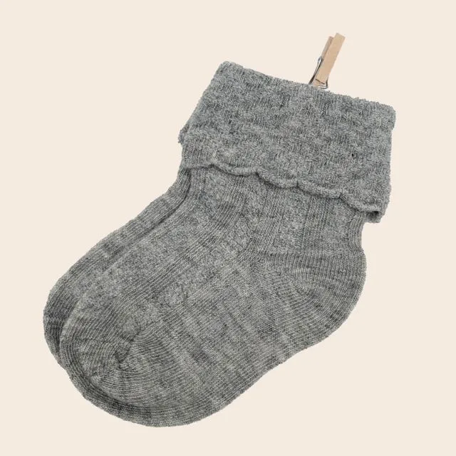 Frilled cable socks - Dove grey