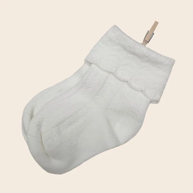 Frilled cable socks - Snow white