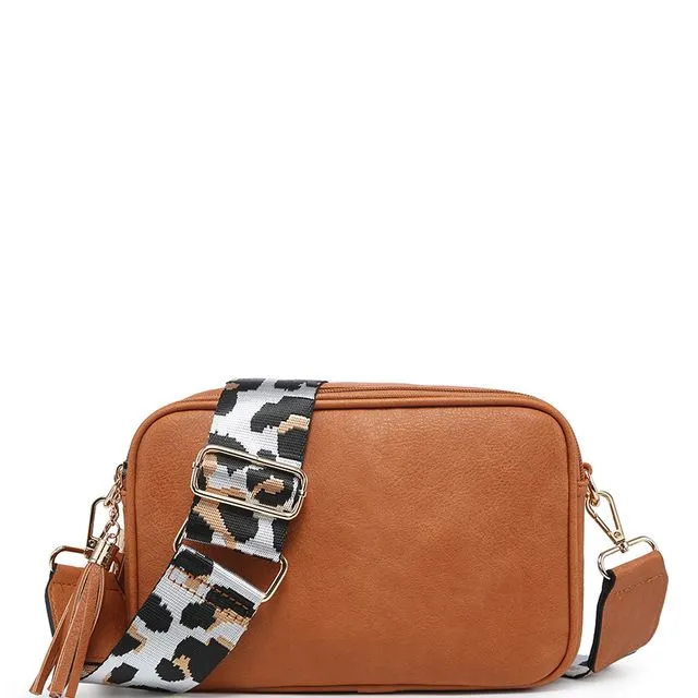 Leopard Print Strap, 2 Compartments bag, Ladies Cross Body Bag ,Shoulder bag , Adjustable Wide Strap, Autumn Colour ZQ-070-2m brown
