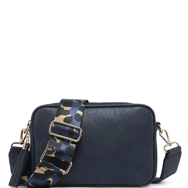 Leopard Print Strap, 2 Compartments bag, Ladies Cross Body Bag ,Shoulder bag , Adjustable Wide Strap, Autumn Colour ZQ-070-2m dark blue