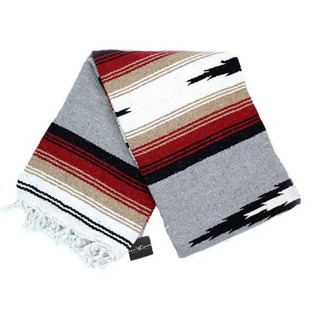 Grey Stripe Baja Diamond Mexican Blanket