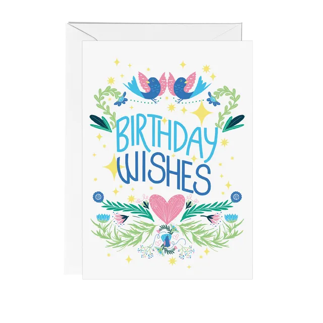 Folksy Birthday Wishes Greetings Card - Pack of 6