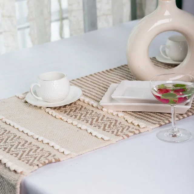 Knotted Stripes Beige Table Runner