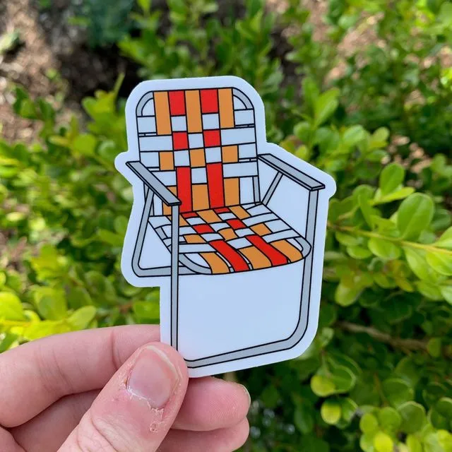 Vintage Aluminum Lawn Chair Sticker - Classic Orange and Cherry Red