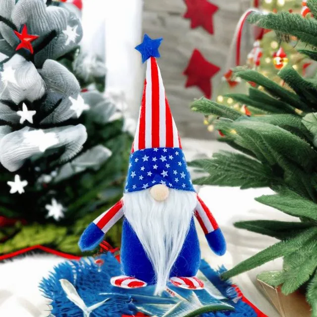 American Flag Colored Plush Gnome, Patriotic Home Decor (Version 1)