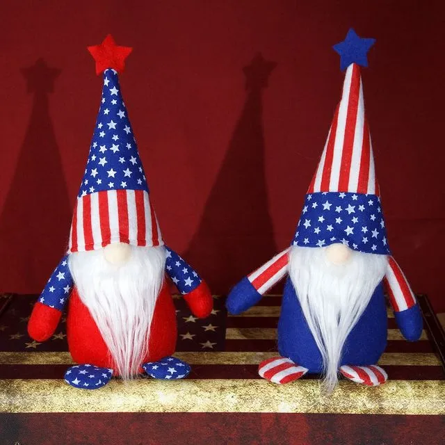 American Flag Colored Plush Gnome, Patriotic Home Decor (Set of Two)