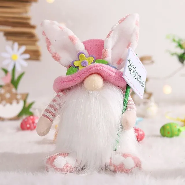 Easter Bunny Ears Plush Gnomes, Light Blue and Pink (Pink Gnome)