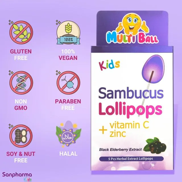Multiball Kids Sambucus Lollipop + Vitamin C + Zinc