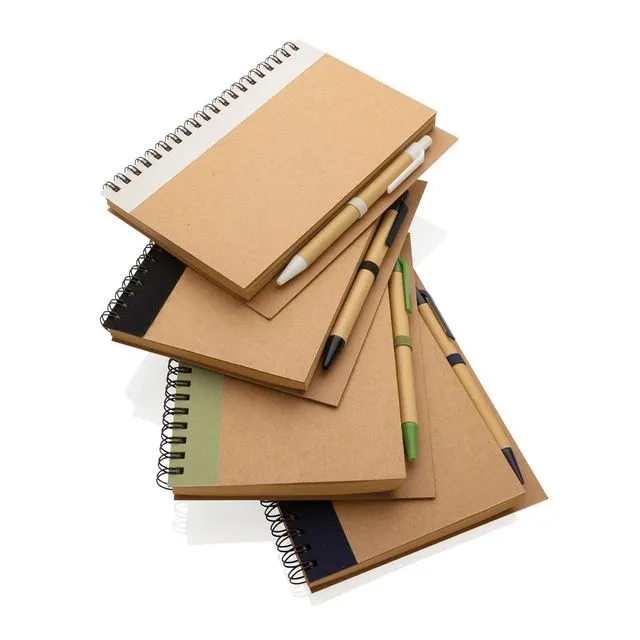 Recycled kraft paper spiral notebook with pen